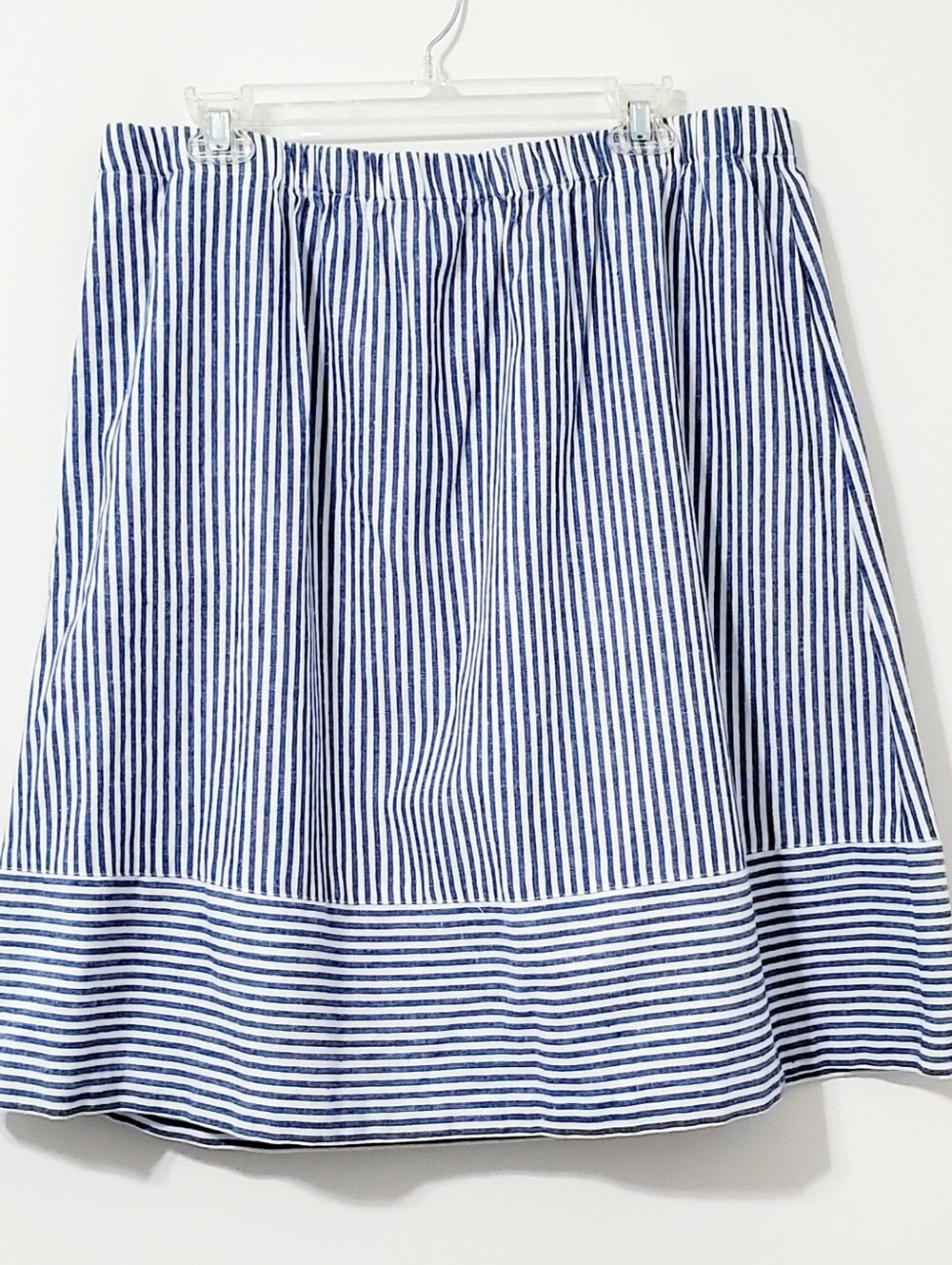 J. Crew Linen Blend Navy and White Striped A-Line Skirt Size XL